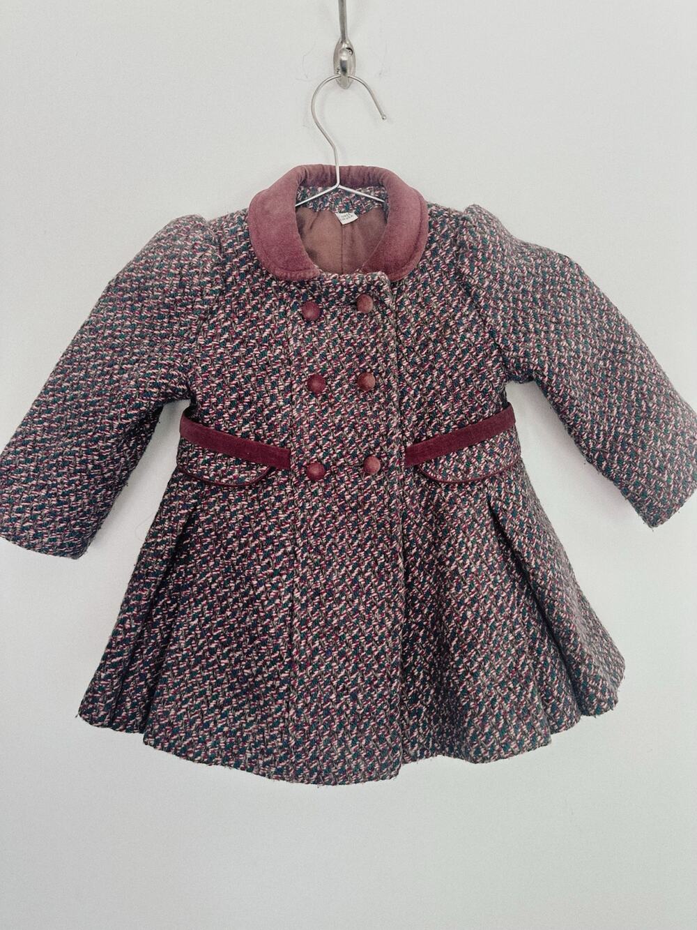 Vintage Rothschild Girls Tweed Coat Size 3 Velvet Trim Made USA